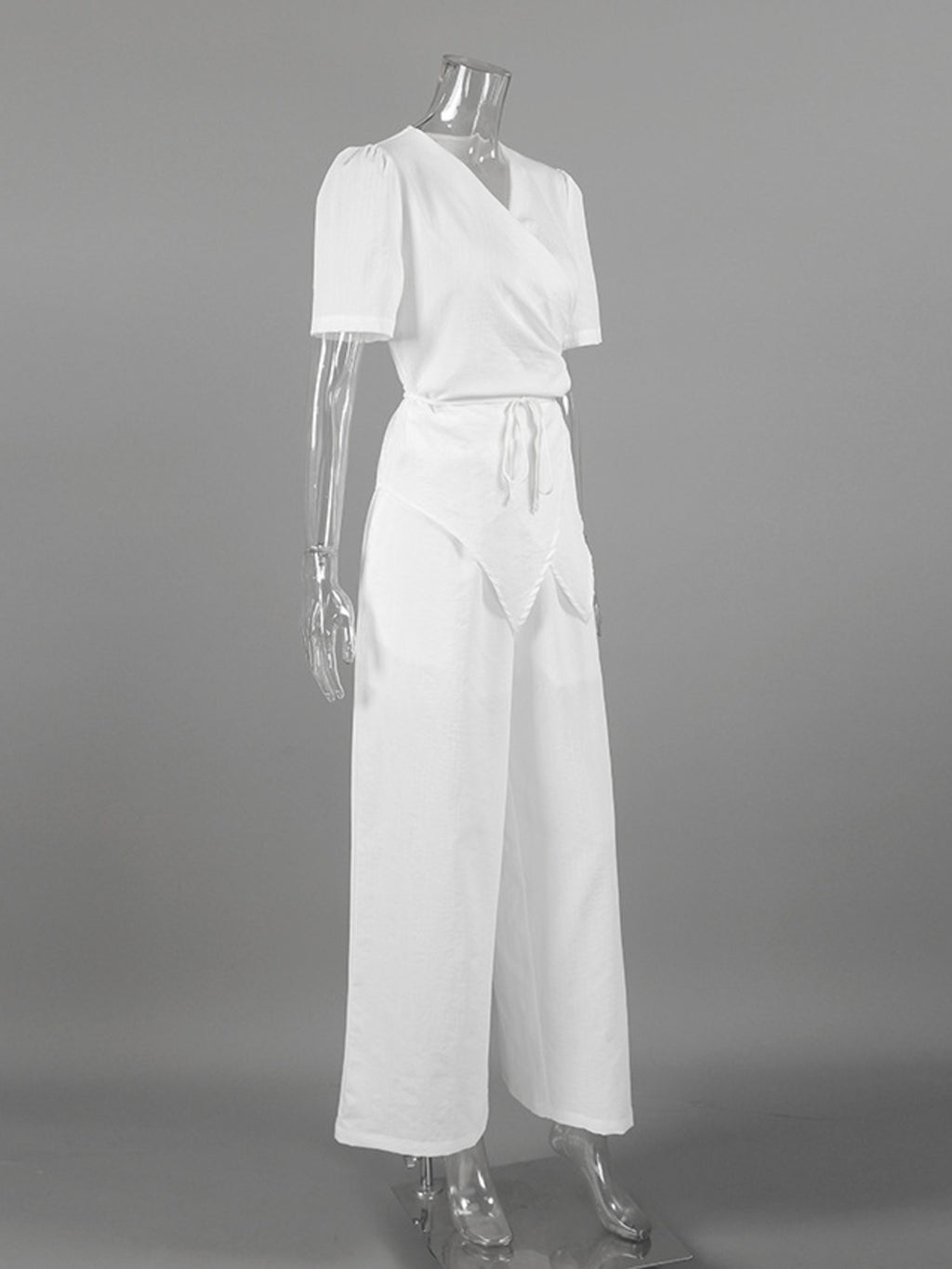 Wrap Top & Wide-Leg Pants Set by Belle Bijouix, white two-piece with tied waist