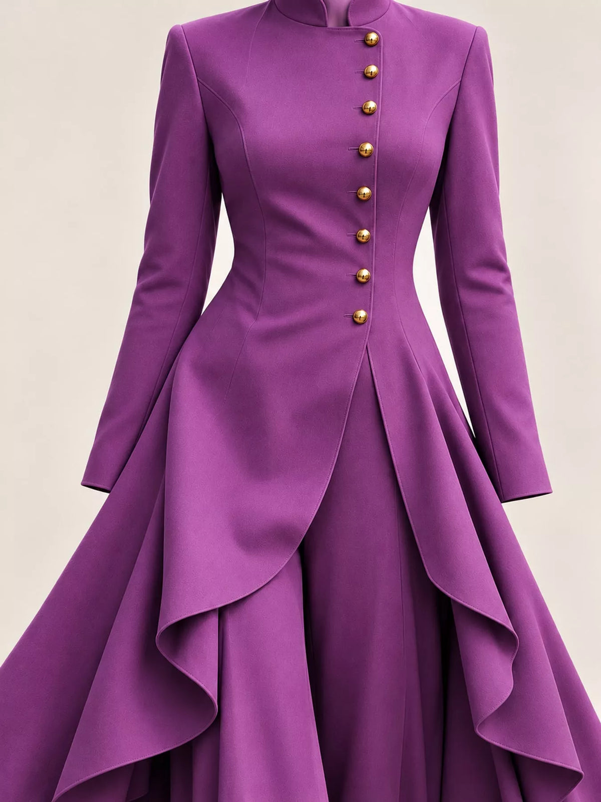 Ruffled High-Low Button Tunic & Wide-Leg Pants Set in Grape Purple by Belle Bijouix – view 77 of 82