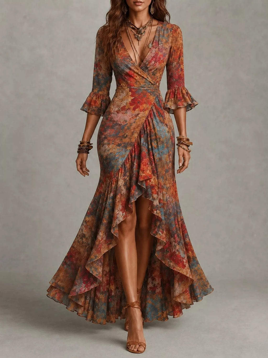 Floral Surplice High-Low Ruffle Maxi Dress by Belle Bijouix – view 11 of 20