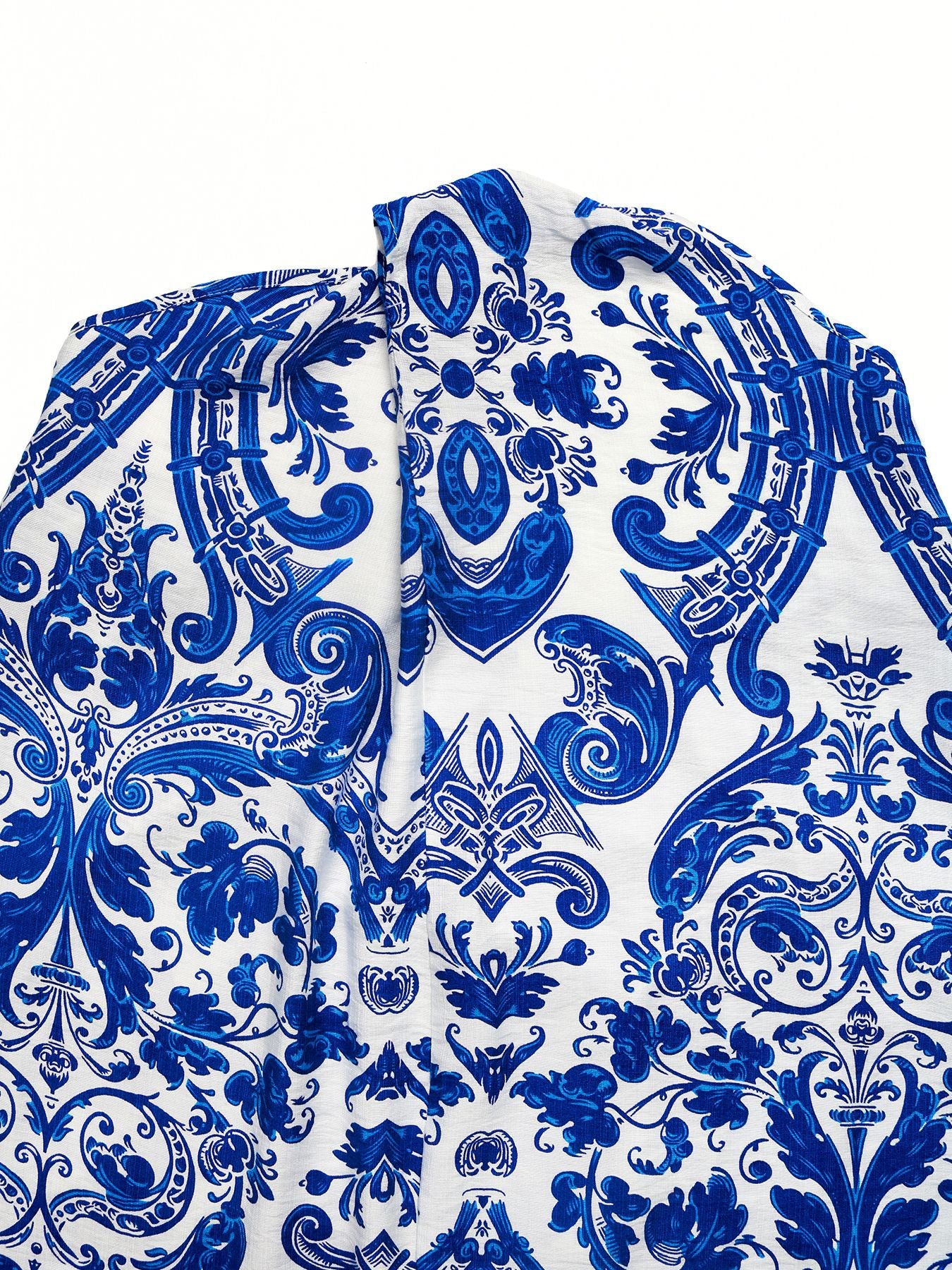 Printed Halter Neck Maxi Dress by Bellebijouix in blue-and-white ornate pattern