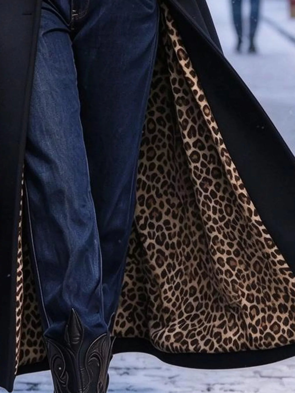 Leopard-Lined Longline Coat in Black by Belle Bijouix – view 7 of 13
