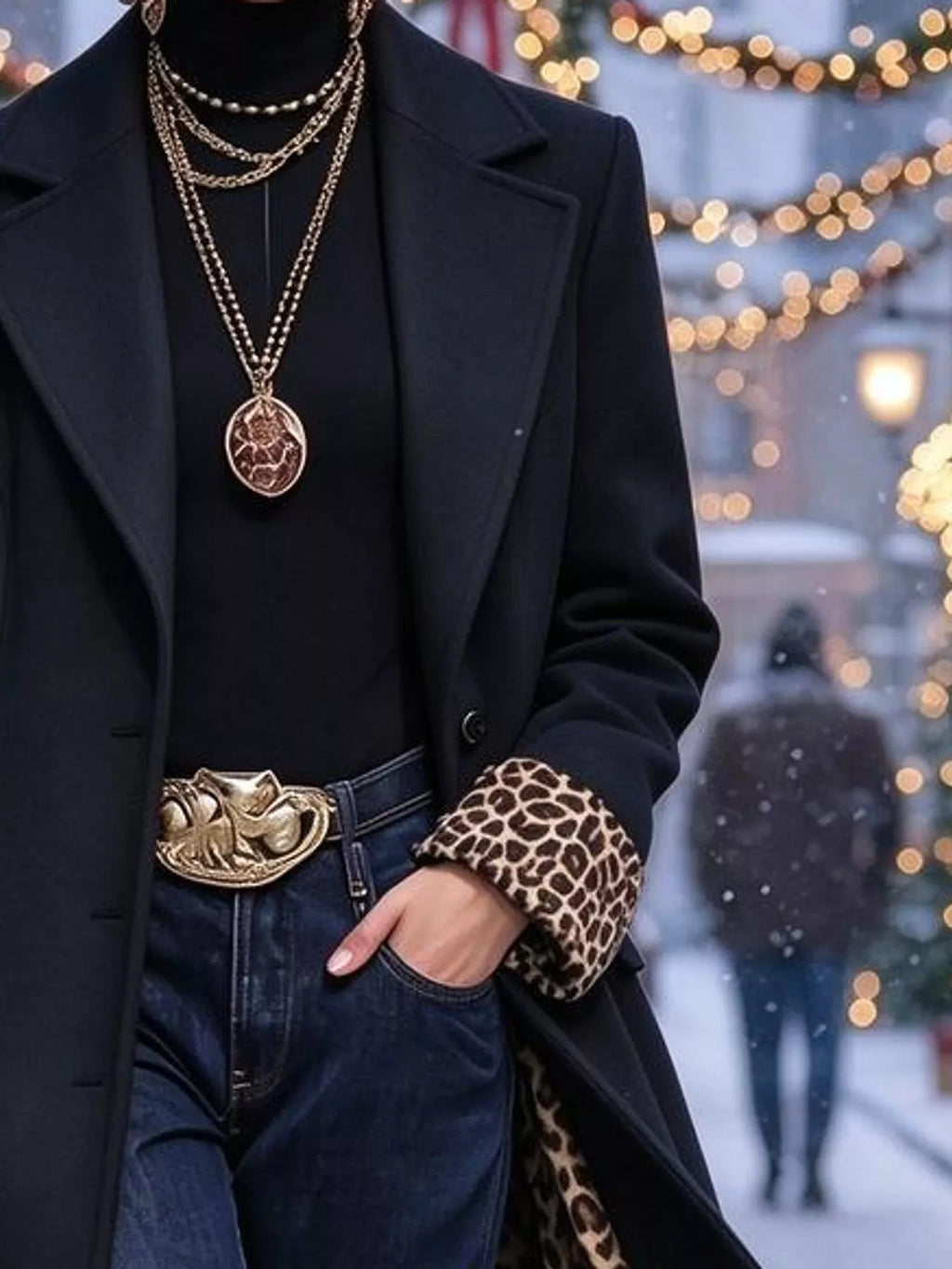 Leopard-Lined Longline Coat in Black by Belle Bijouix – view 6 of 13