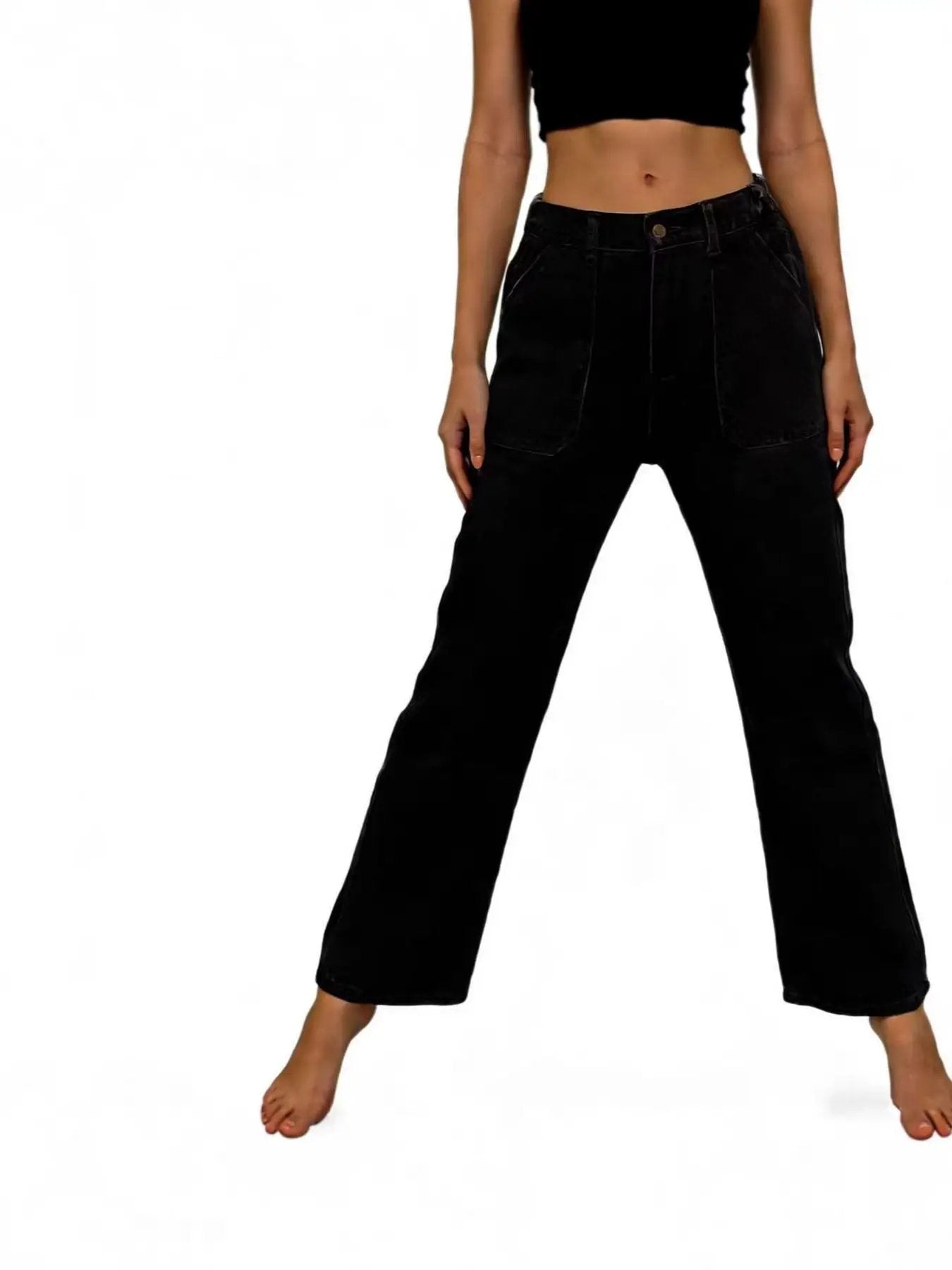 Wide-leg Belle Bijouix jeans in black denim with contrast stitching and front pockets