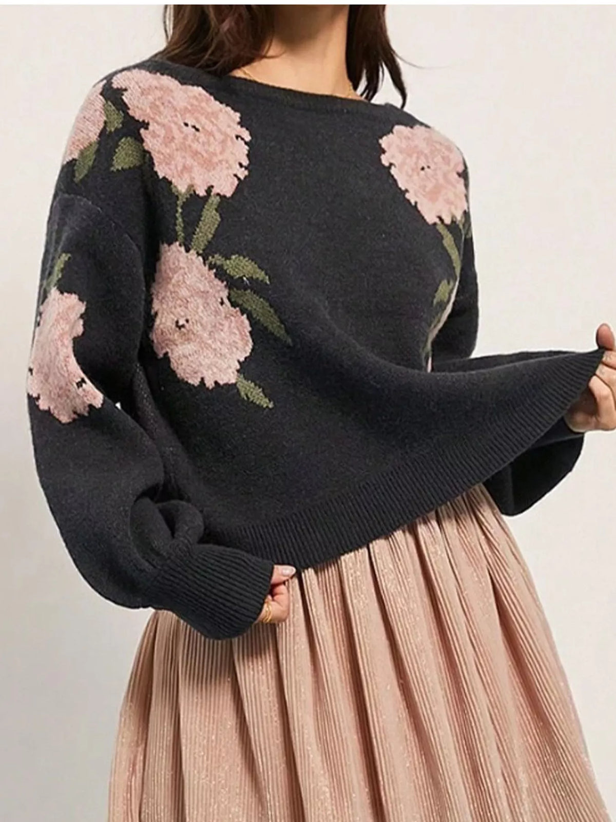 Floral Dropped Shoulder Knit Sweater by Belle Bijouix – view 5 of 16