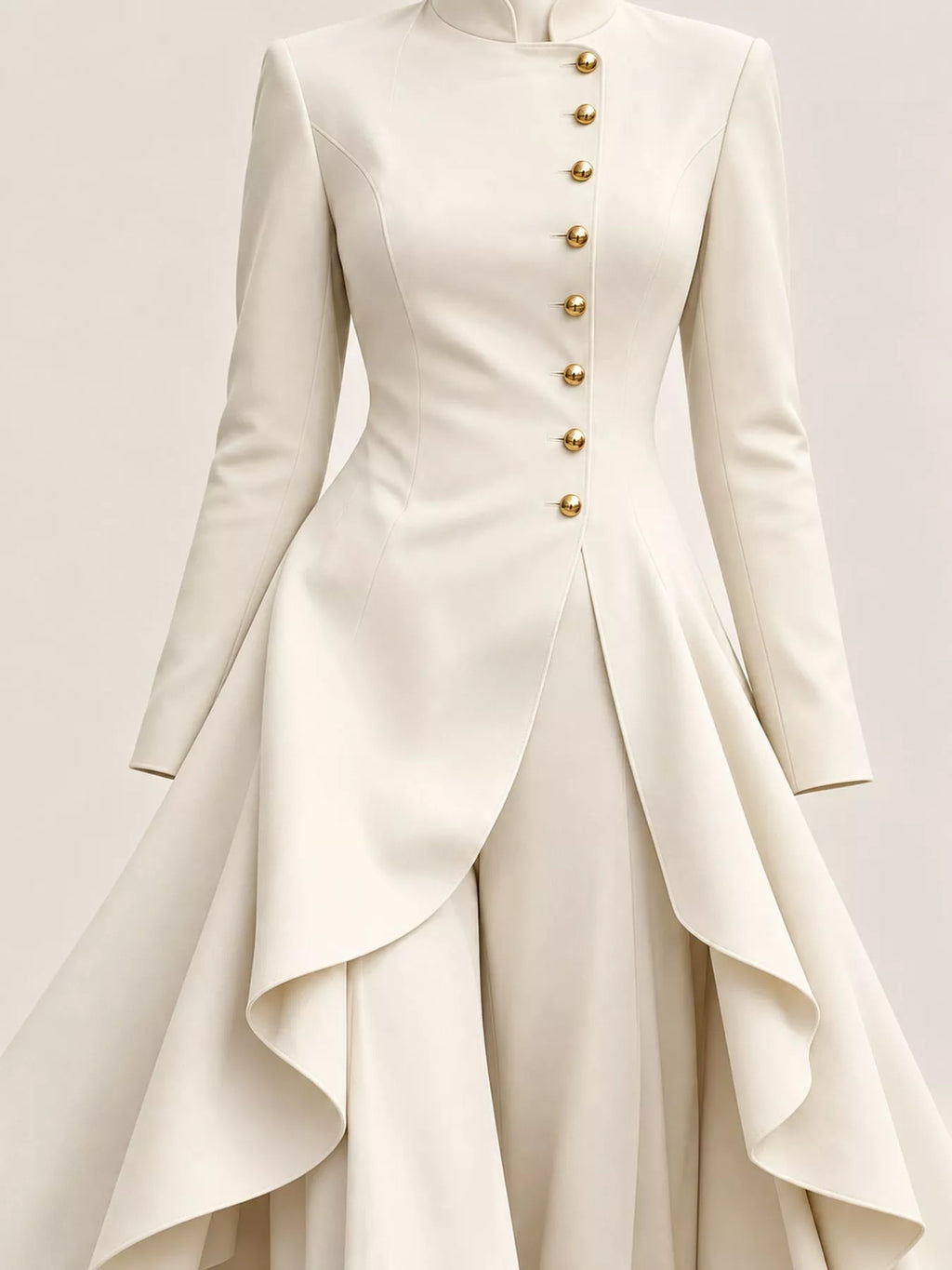 Ruffled High-Low Button Tunic & Wide-Leg Pants Set in Milky White by Belle Bijouix – view 25 of 82