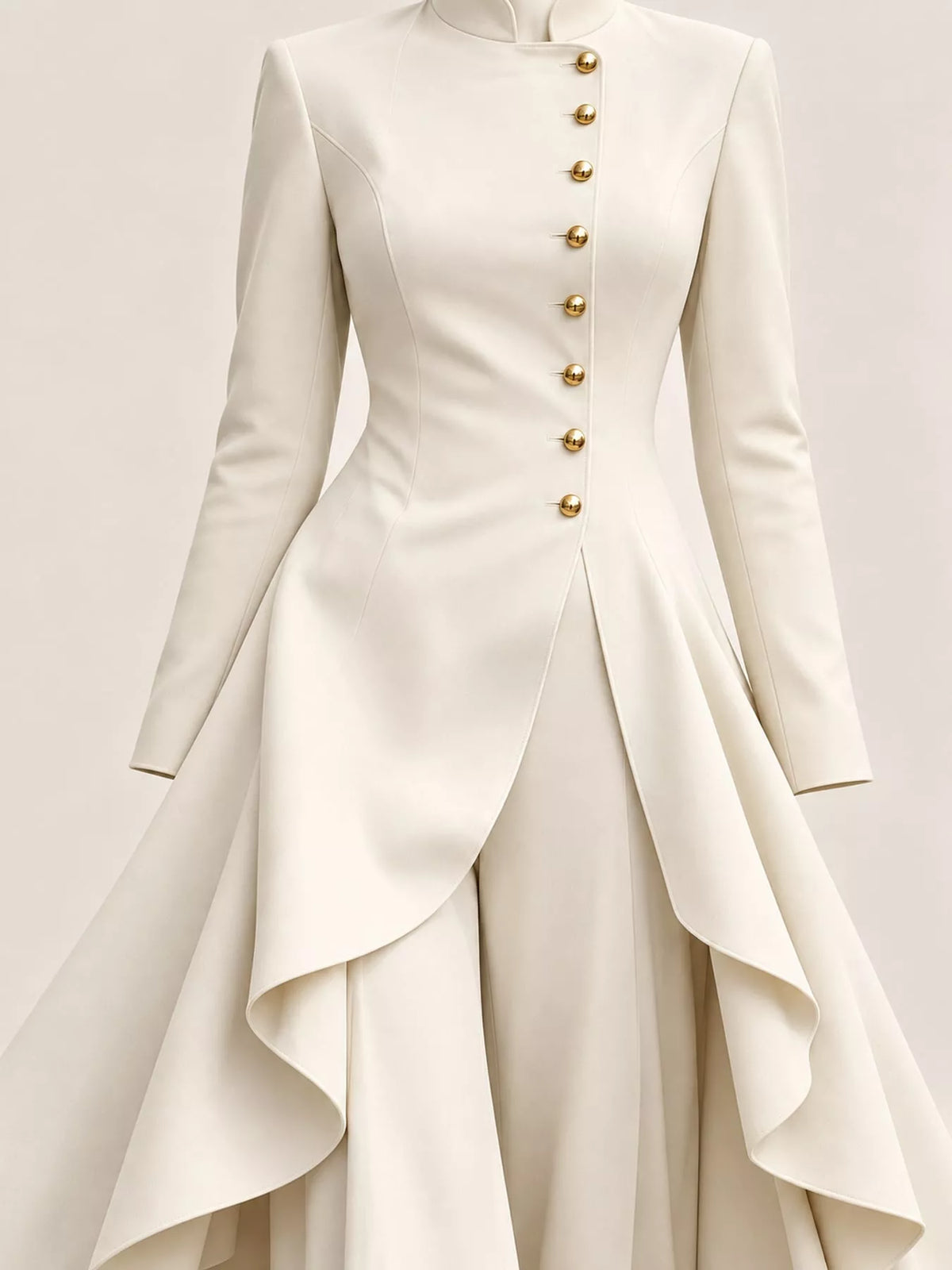 Ruffled High-Low Button Tunic & Wide-Leg Pants Set in Milky White by Belle Bijouix – view 25 of 82
