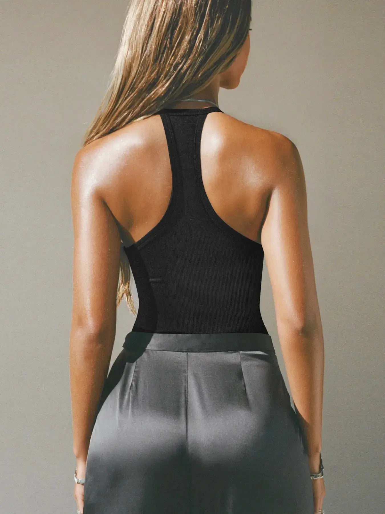 Cutout Ribbed Tank Top Belle Bijouix, black racerback