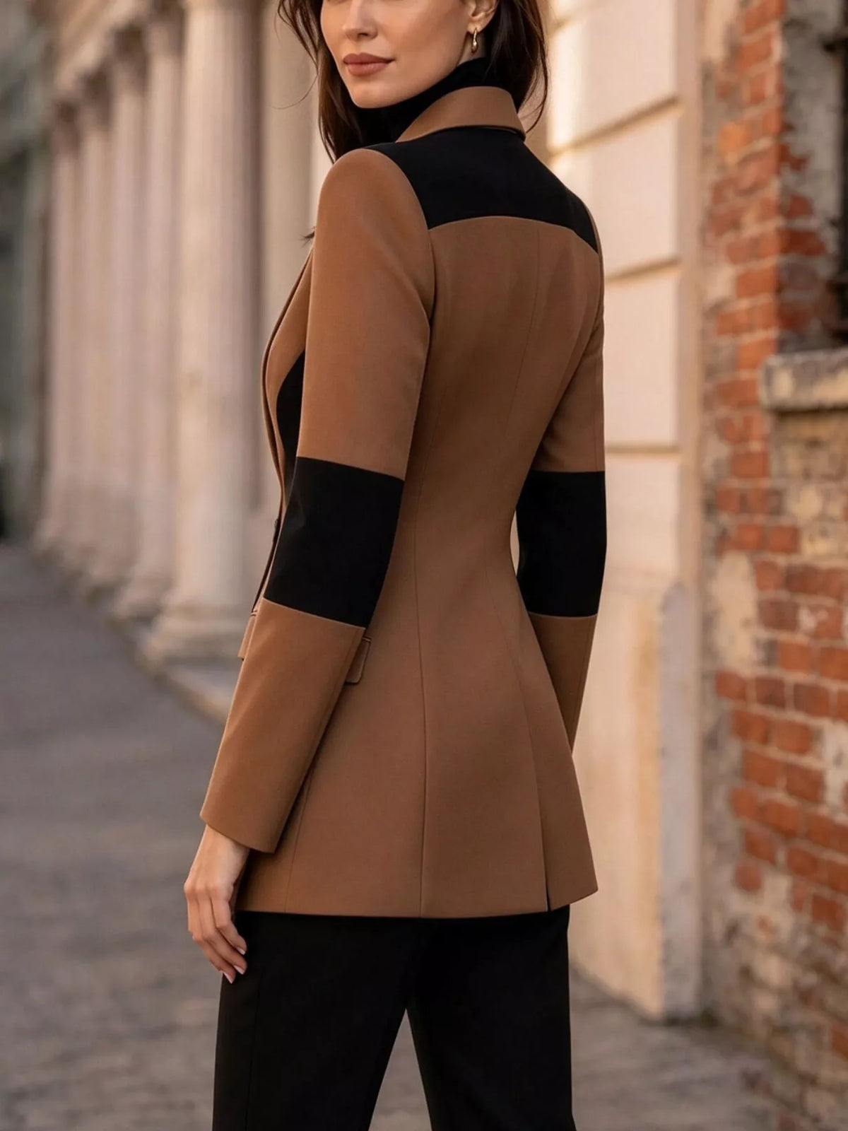 Color-Block One-Button Blazer in Brown by Belle Bijouix – view 4 of 4