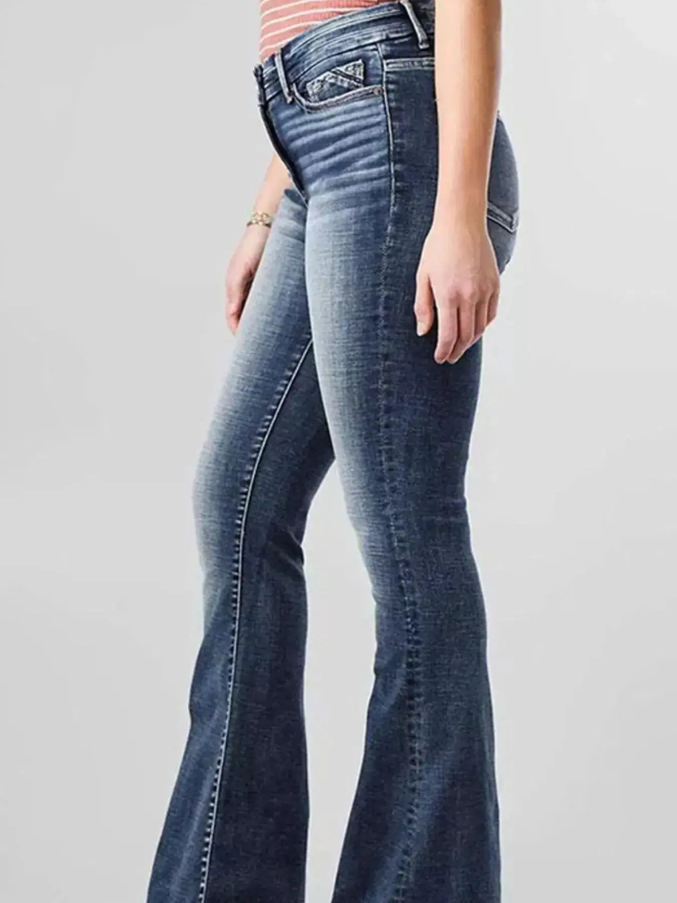 High-Rise Flare Gradient Wash Jeans by Belle Bijouix in blue denim.