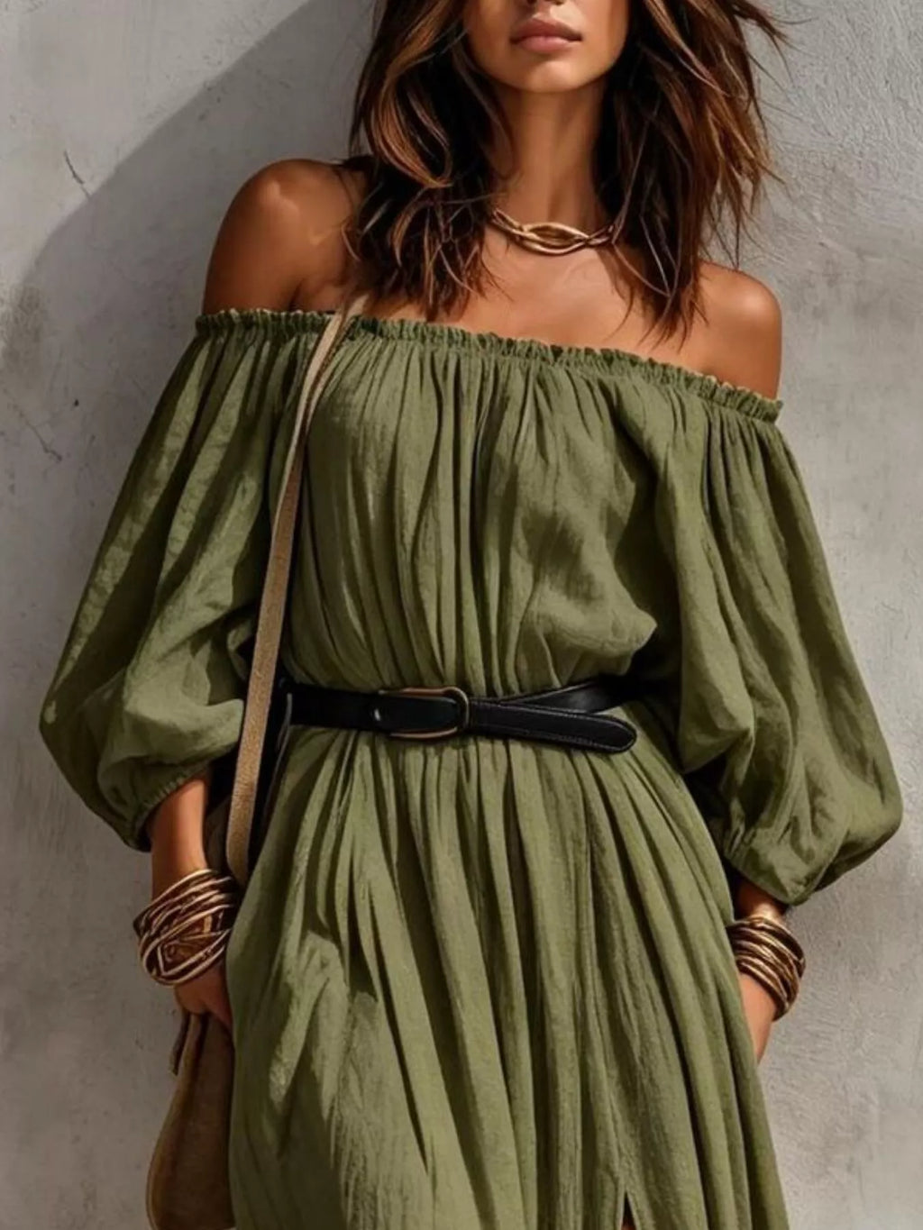Boho Off-Shoulder Maxi Dress with Side Slit by Belle Bijouix – view 2 of 9