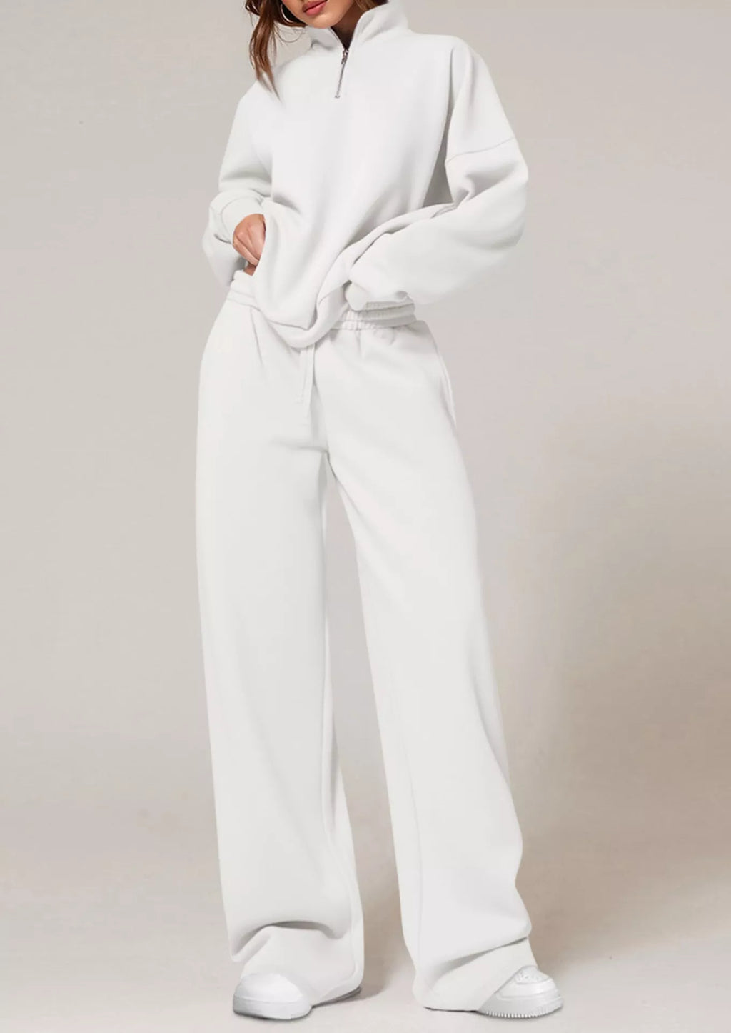 Half-Zip Sweatshirt & Wide-Leg Sweatpants Set by Belle Bijouix – view 17 of 27