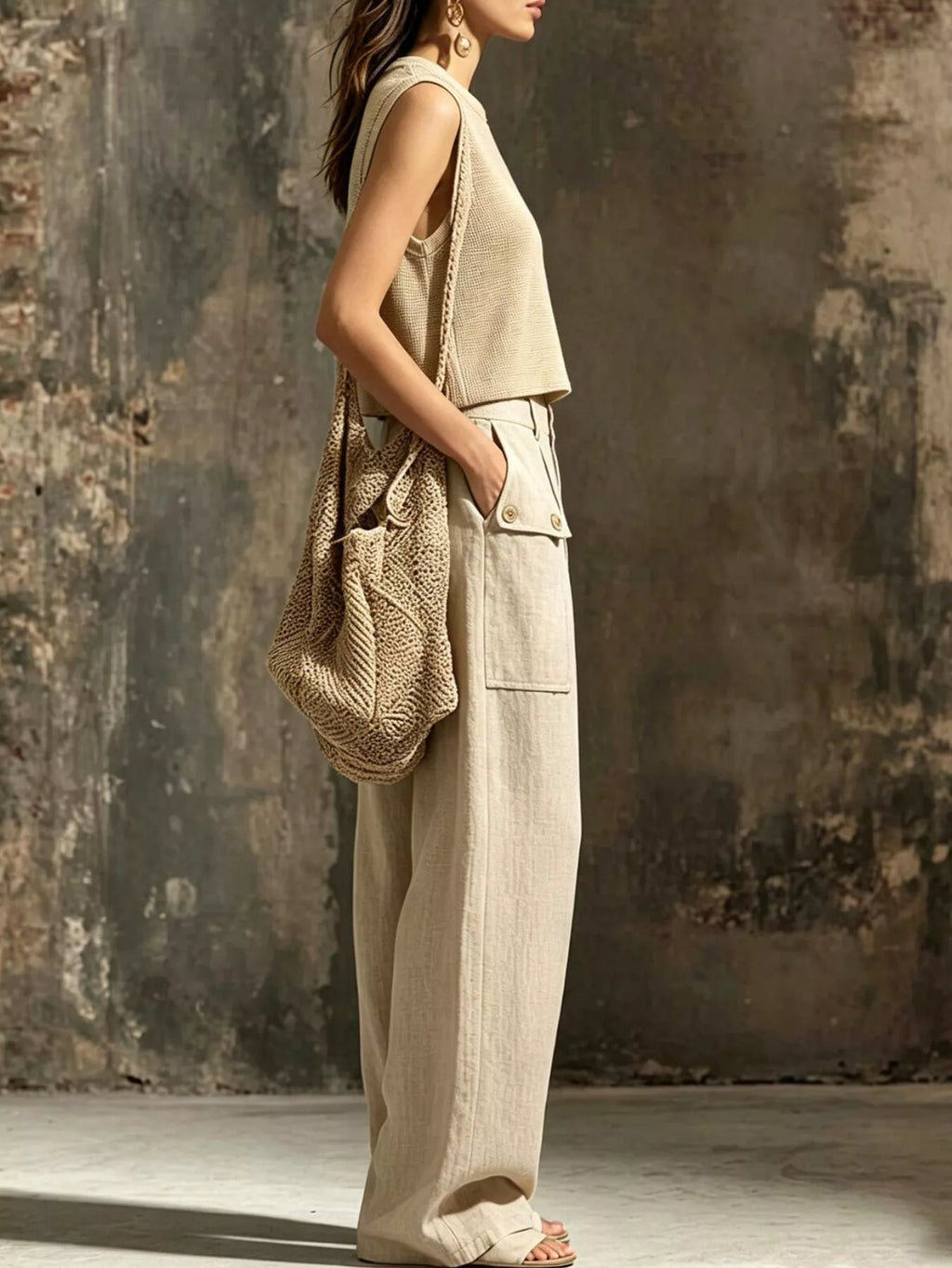 Crop Top & Wide-Leg Cargo Pants Set