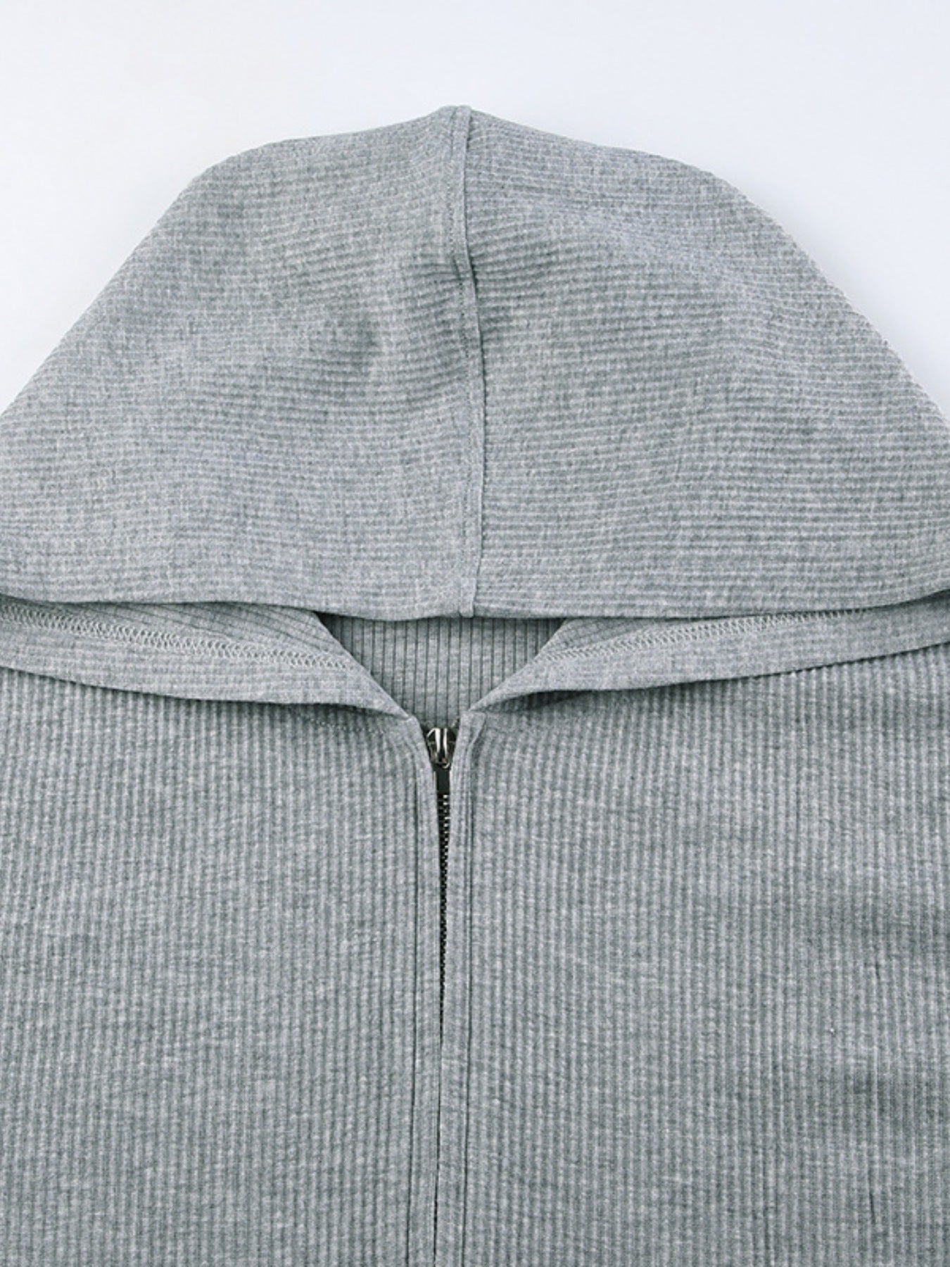 Ribbed knit hoodie set in gray by Belle Bijouix; active loungewear.