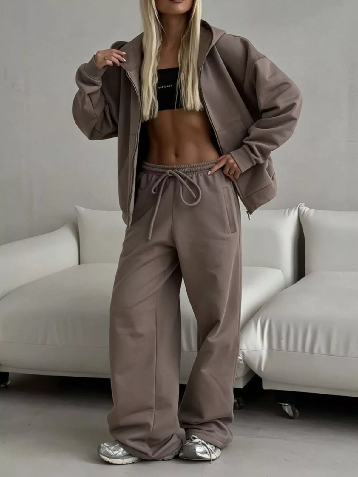 Zip-Up Hoodie & Wide-Leg Sweatpants Set by Belle Bijouix – view 22 of 29