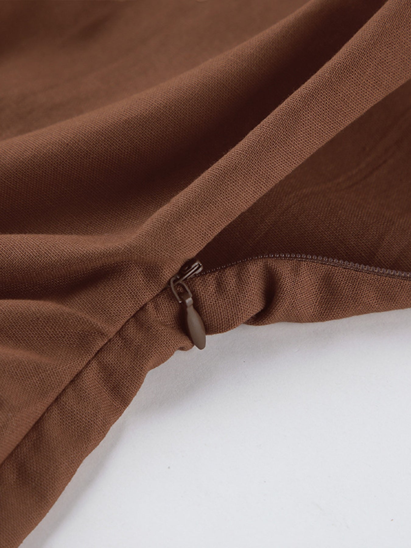 One-Shoulder Top and Shorts Set by Belle Bijouix in brown fabric with zipper detail