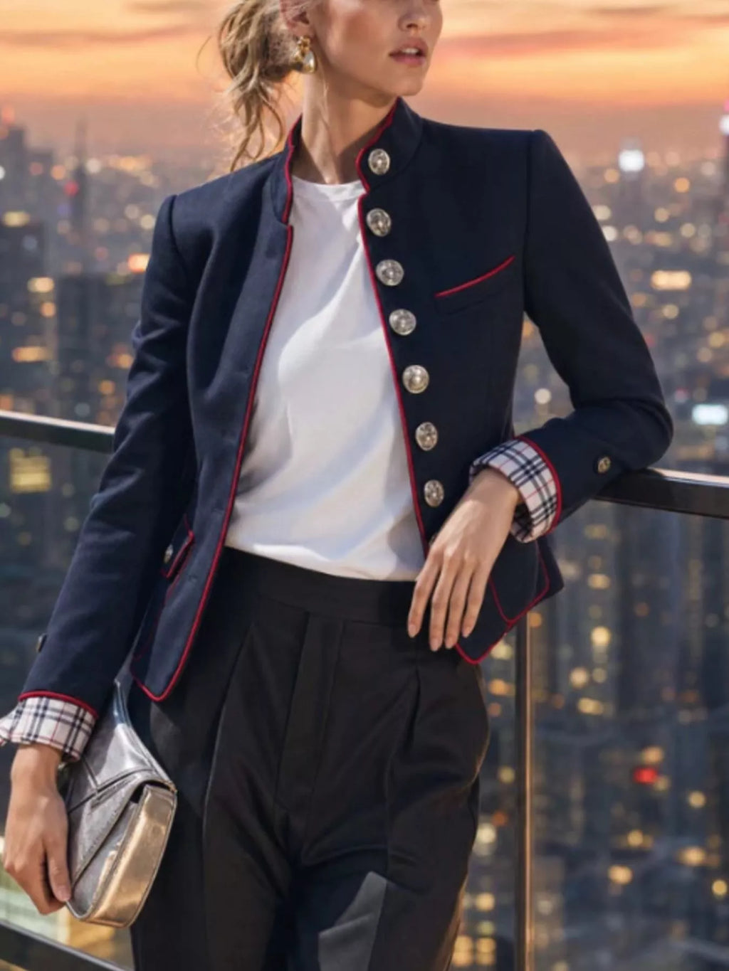 Military Stand Collar Jacket with Red Piping by Belle Bijouix – view 3 of 5
