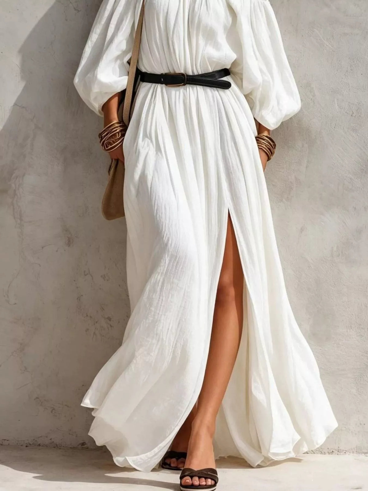 Boho Off-Shoulder Maxi Dress with Side Slit by Belle Bijouix – view 9 of 9