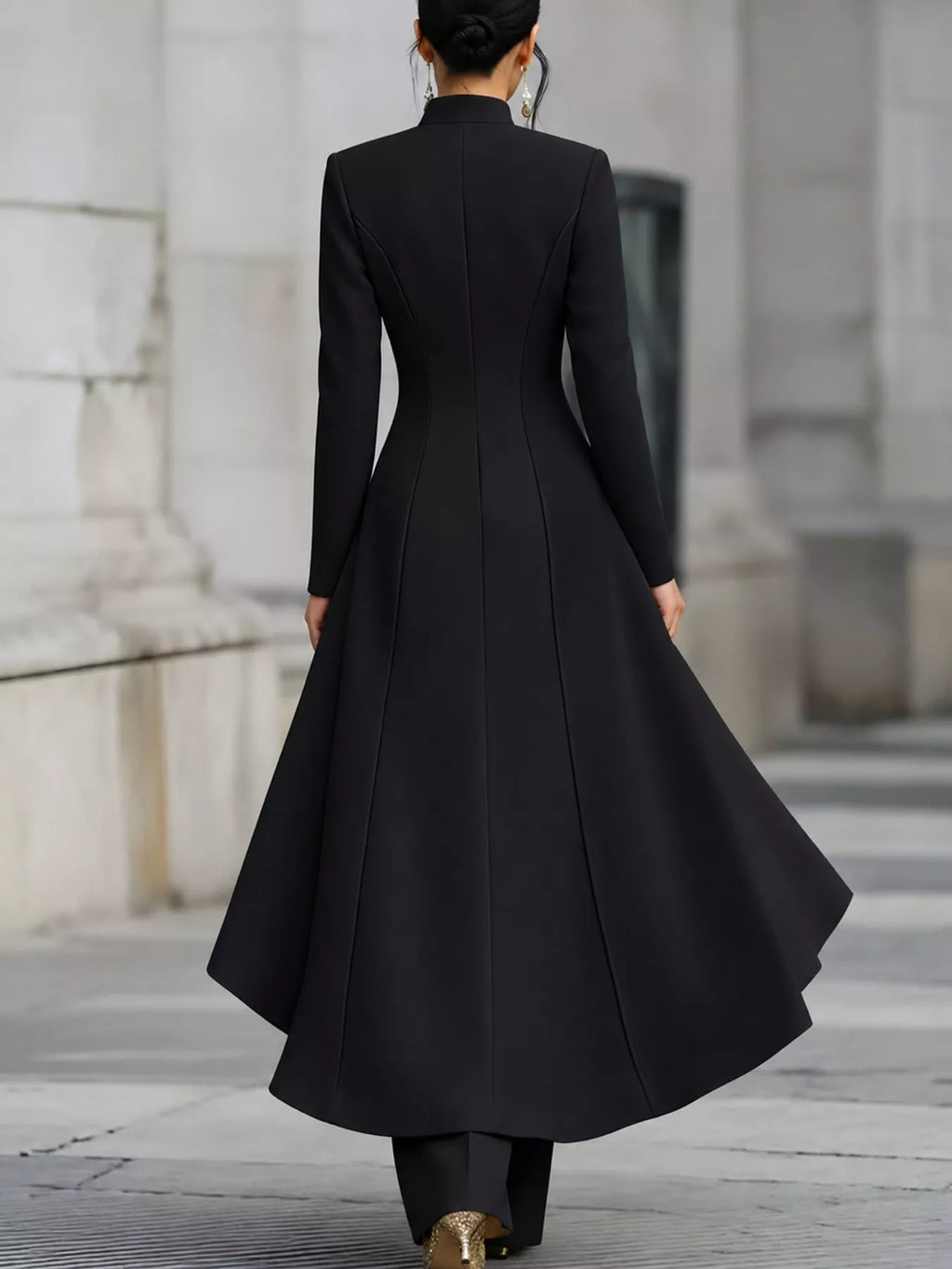 Ruffled High-Low Button Tunic & Wide-Leg Pants Set in Black by Belle Bijouix – view 12 of 82