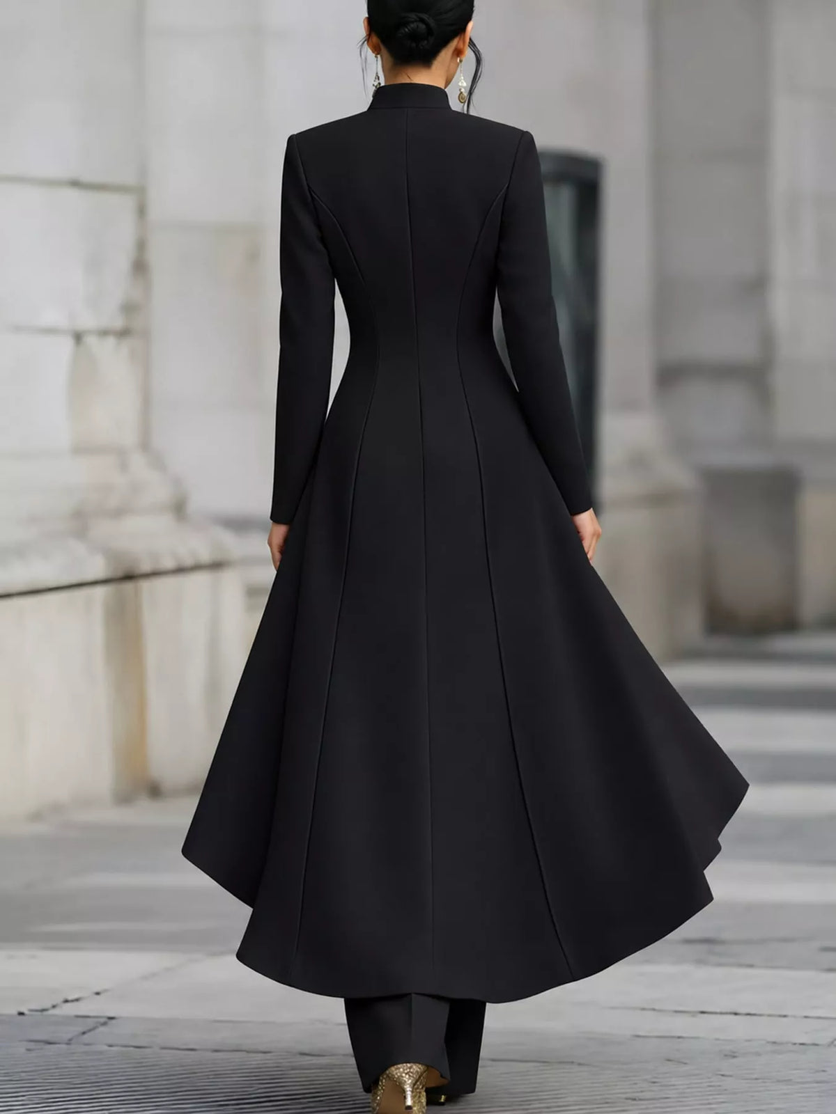 Ruffled High-Low Button Tunic & Wide-Leg Pants Set in Black by Belle Bijouix – view 12 of 82