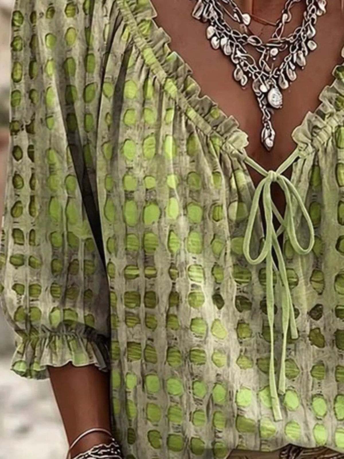 Tie Neck 3/4 Sleeve Blouse