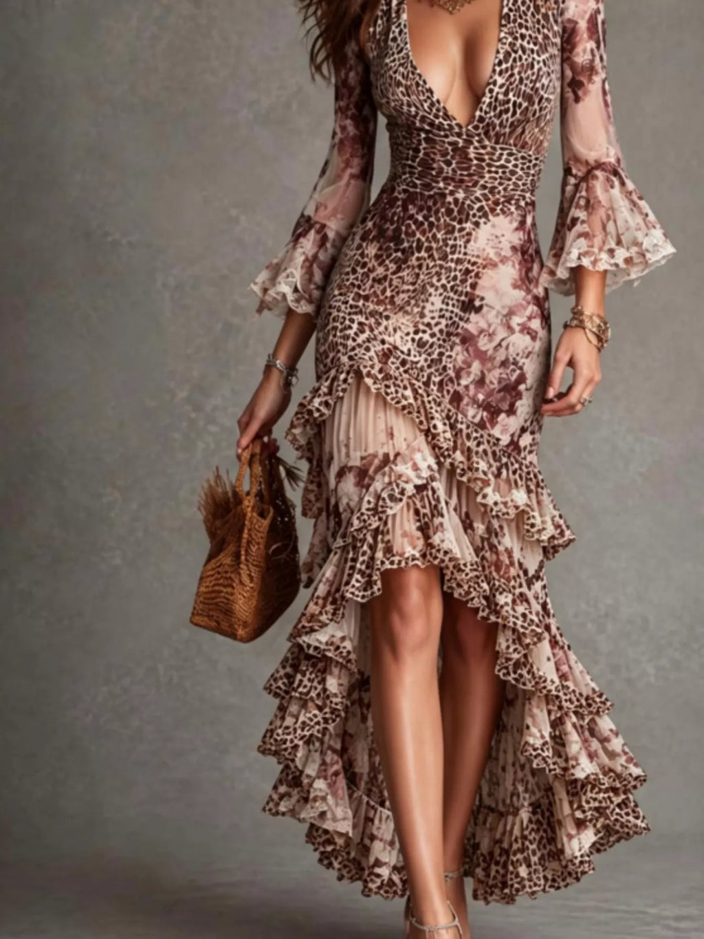 Leopard Print High-Low Ruffle Maxi Dress by Belle Bijouix – view 3 of 3