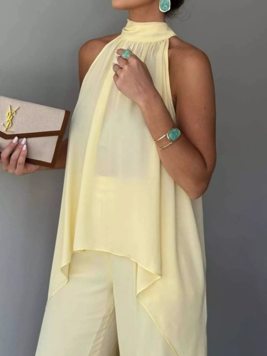 High-Low Sleeveless Top & Wide-Leg Pants Set