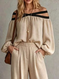 Off-Shoulder Crisscross Top & Wide-Leg Pants Set by Belle Bijouix – view 2 of 12