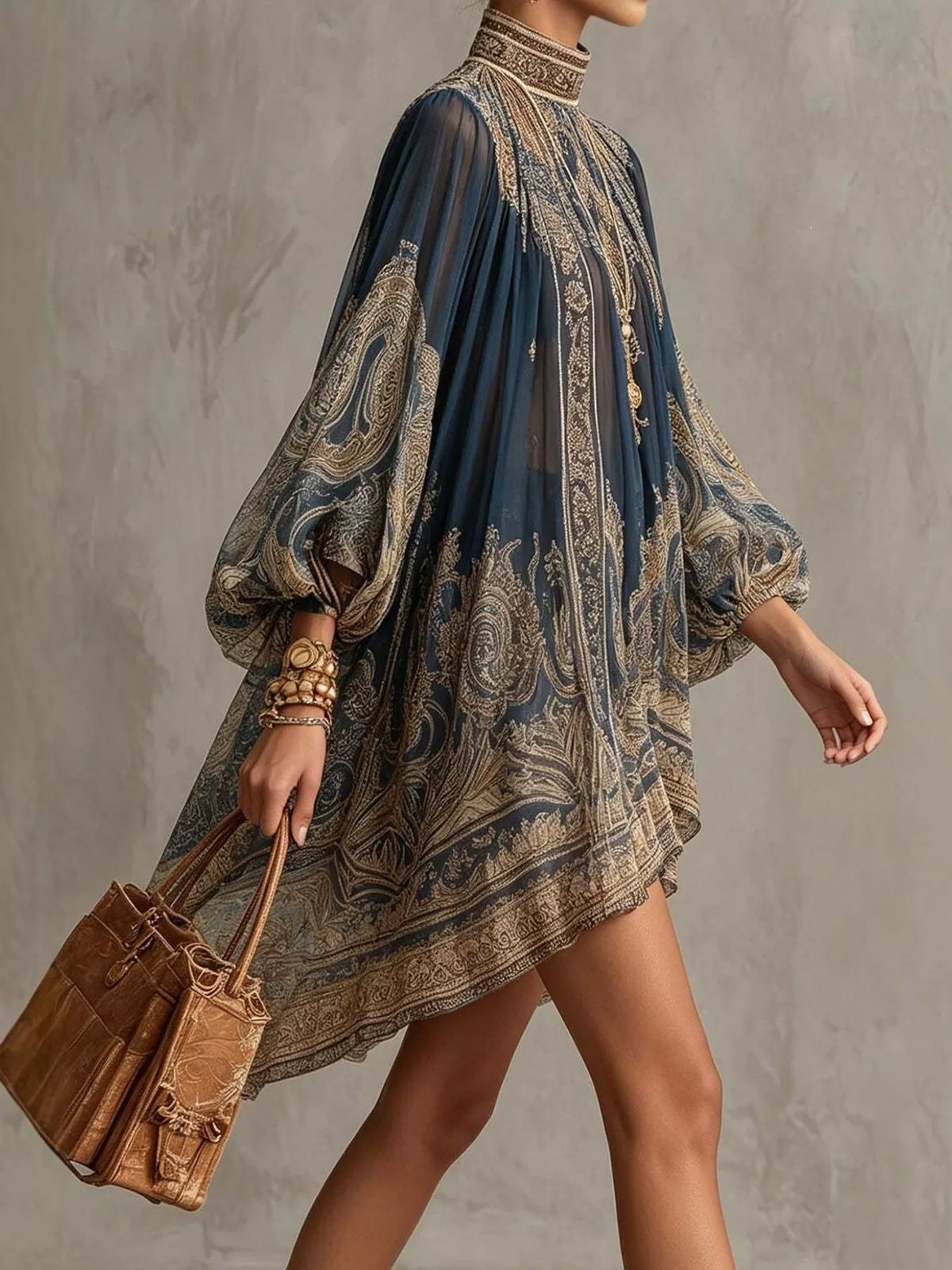 Paisley Chiffon High-Low Mini Dress by Belle Bijouix – view 6 of 10