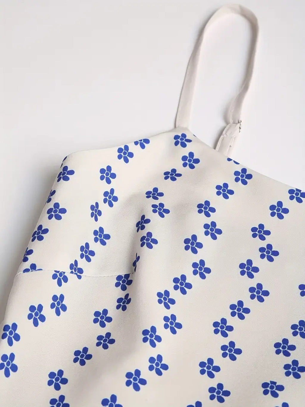 Bellebijouix Sardine Print spaghetti-strap midi dress, ivory with blue floral print