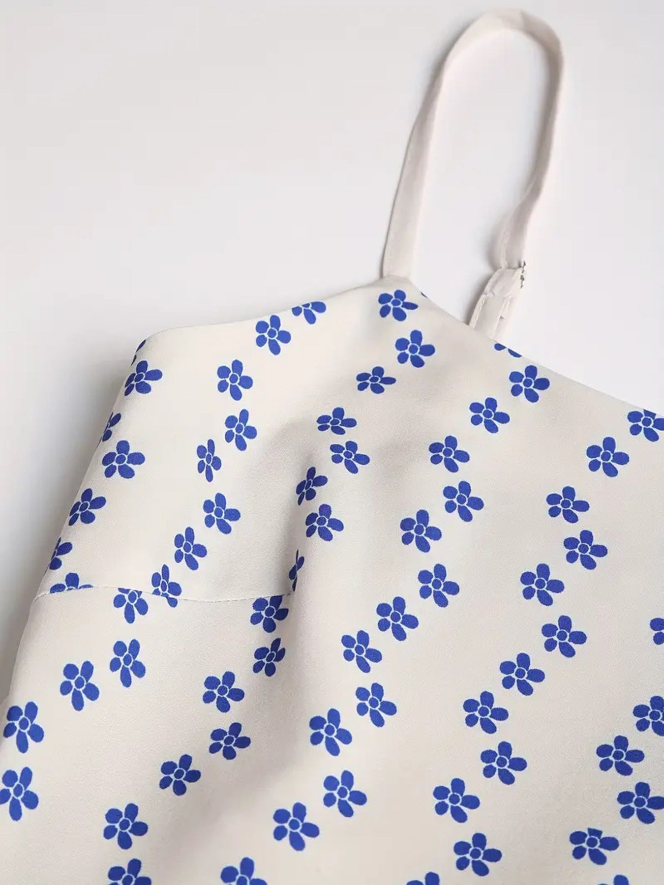 Bellebijouix Sardine Print spaghetti-strap midi dress, ivory with blue floral print