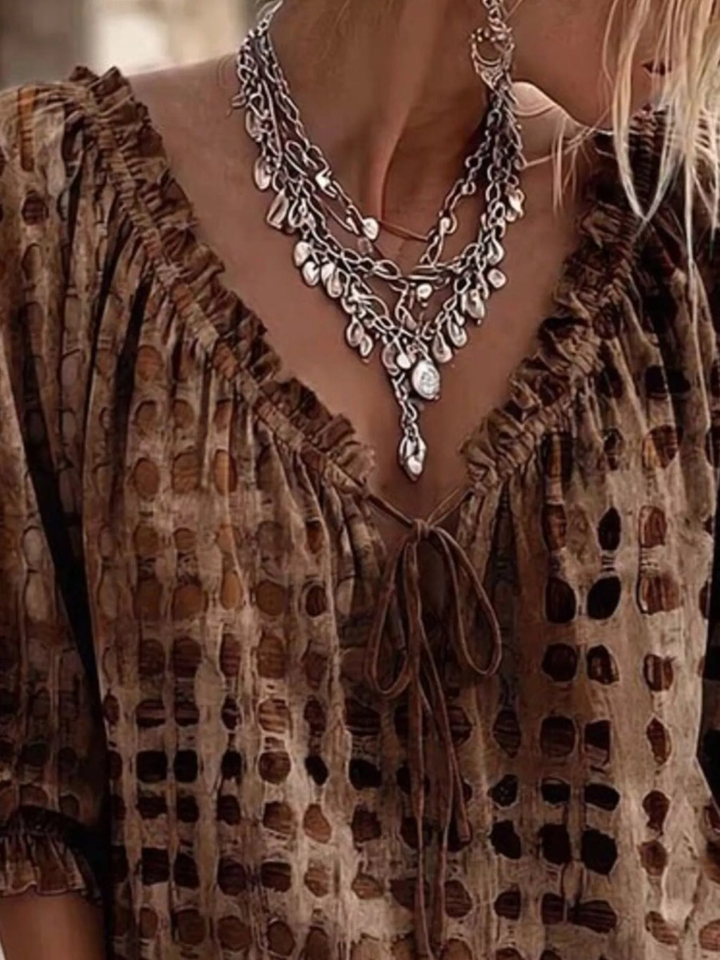 Tie Neck 3/4 Sleeve Blouse