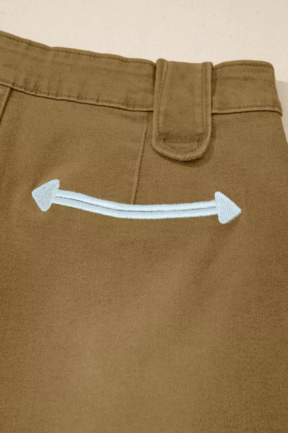 Women's Western Denim Shorts in tan with white contrast arrow embroidery