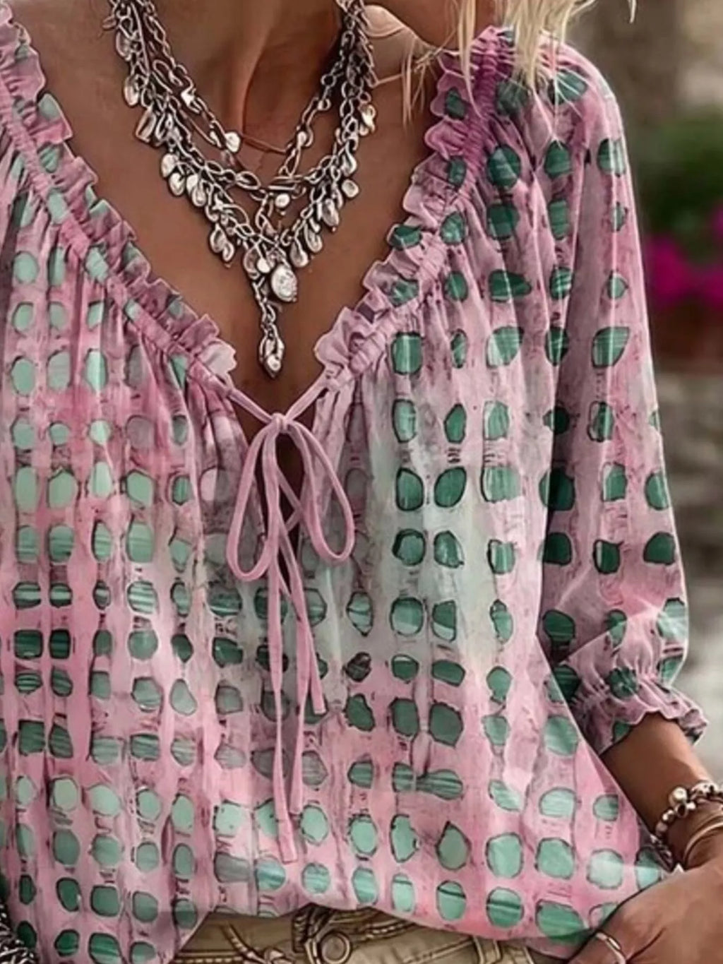 Tie Neck 3/4 Sleeve Blouse