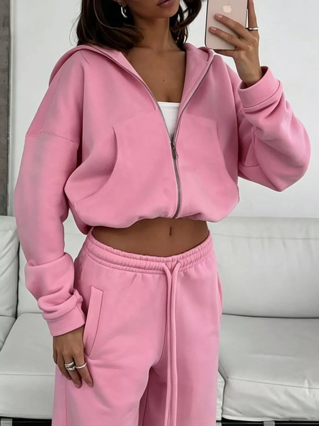 Zip-Up Hoodie & Wide-Leg Sweatpants Set by Belle Bijouix – view 17 of 29