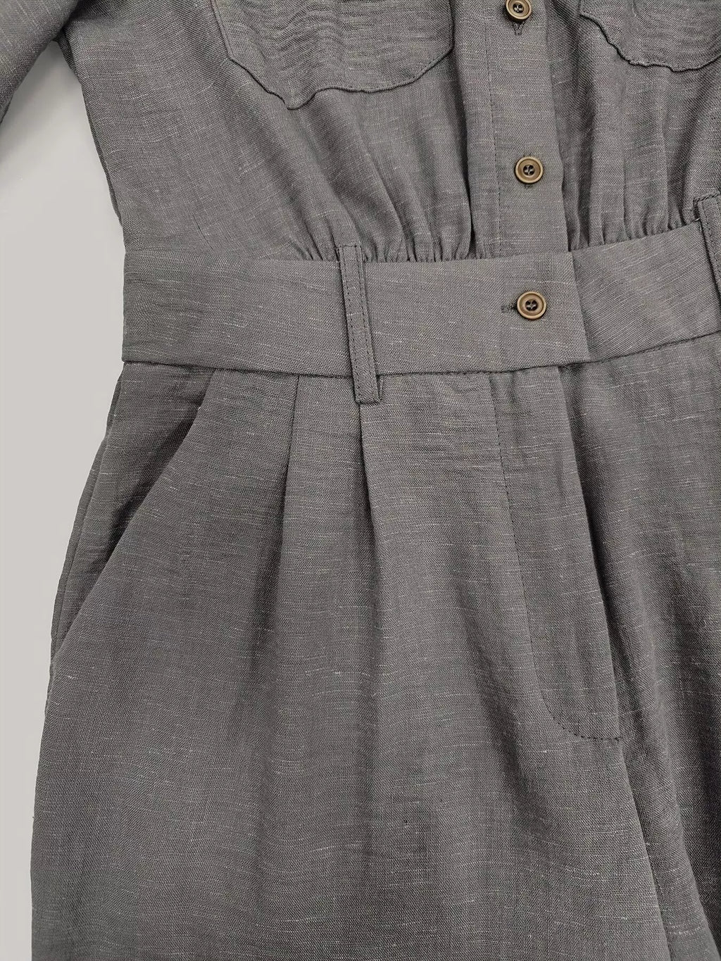 Button-Front Belted Long-Sleeve Jumpsuit