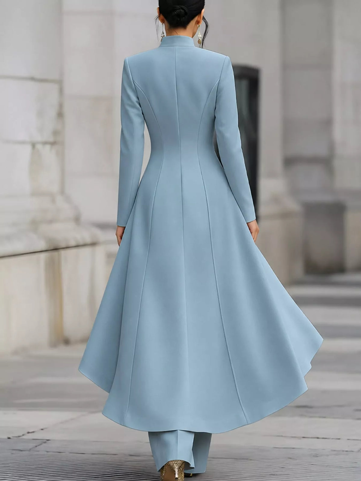 Ruffled High-Low Button Tunic & Wide-Leg Pants Set in Peacock Green by Belle Bijouix – view 45 of 82