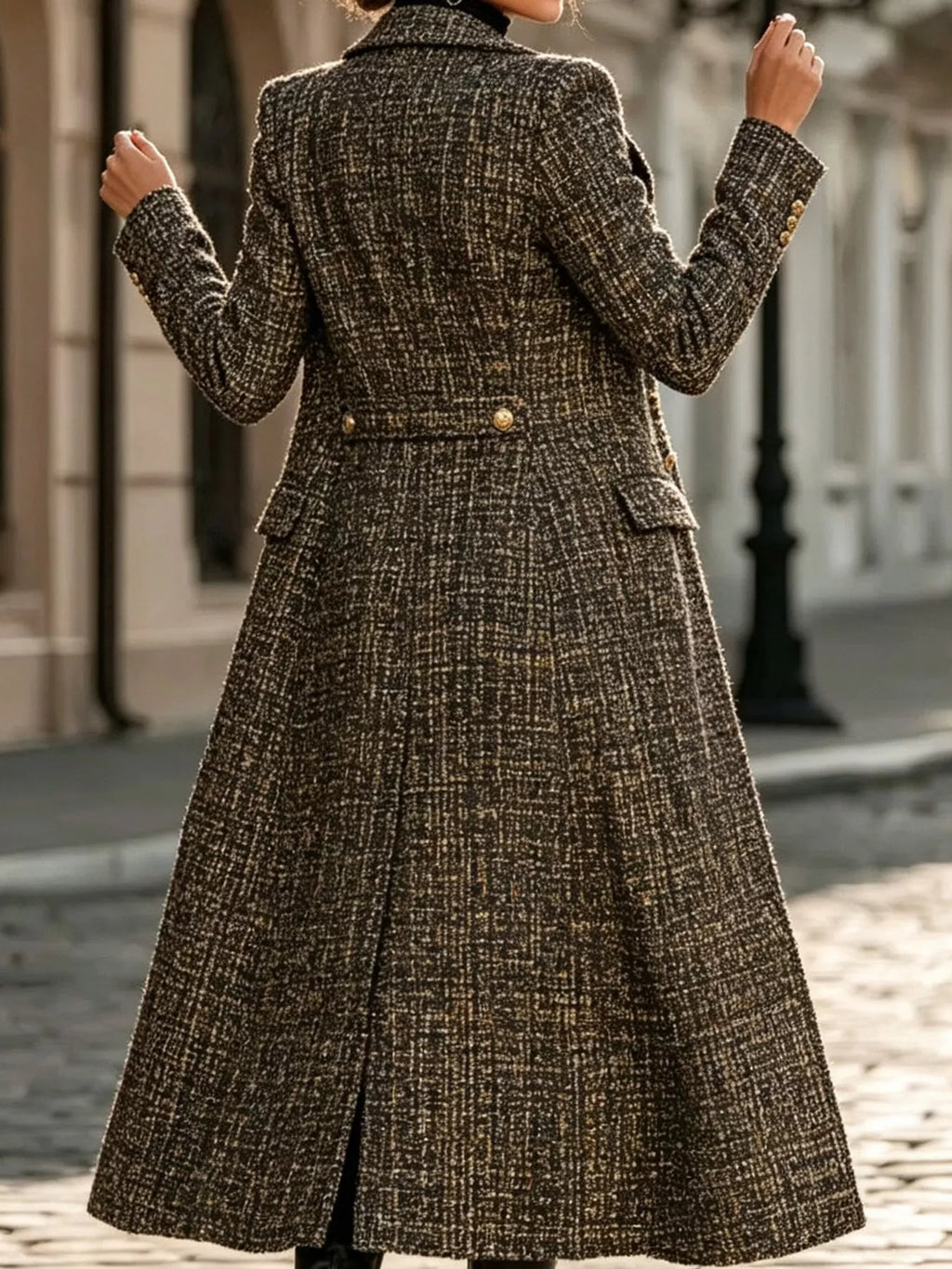 Tweed Double-Breasted Longline Coat in Heather Gray by Belle Bijouix – view 3 of 4