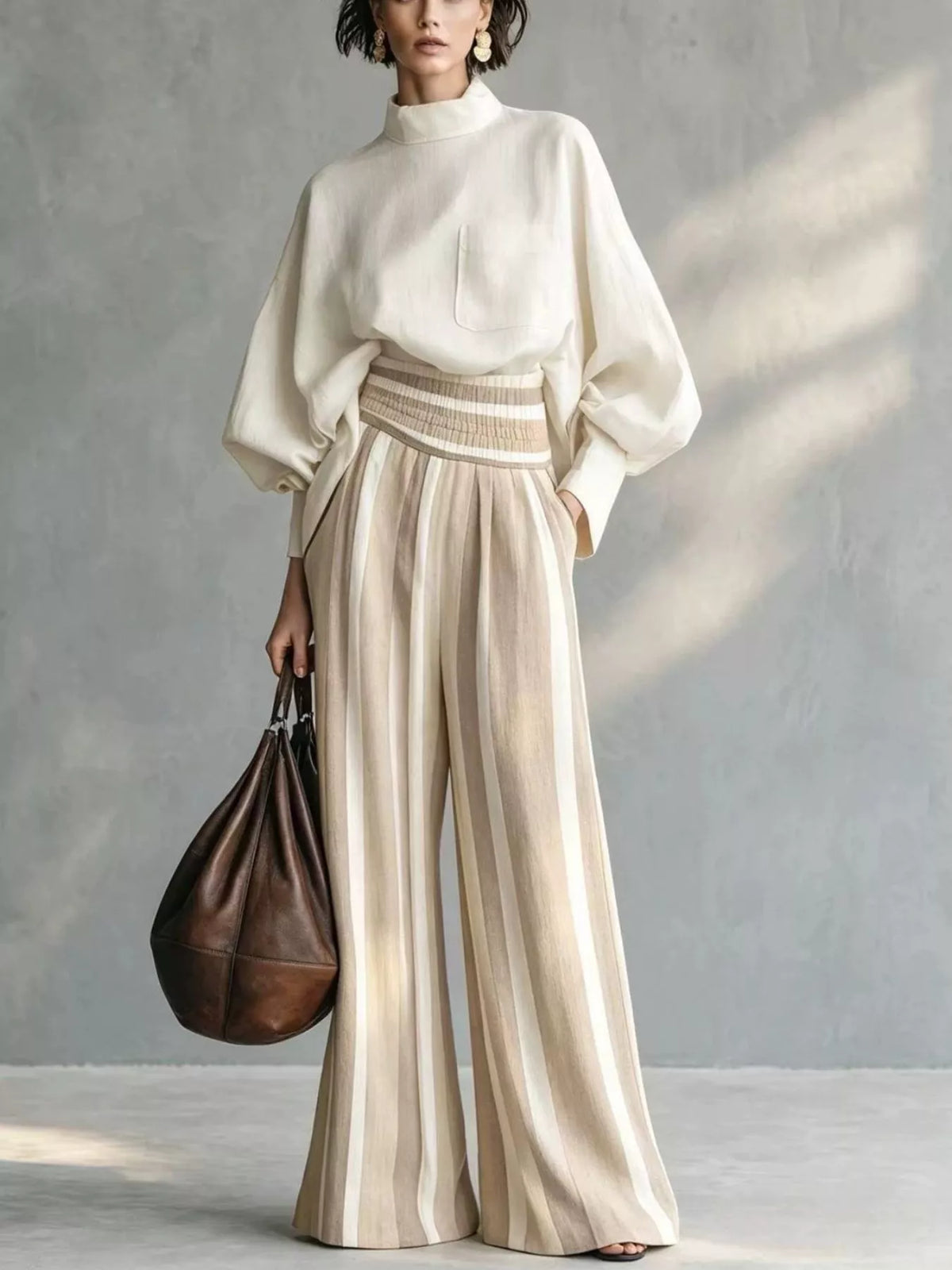 Mock Neck Top & Striped Wide-Leg Pants Set by Belle Bijouix – view 1 of 12