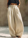 Plus-size elastic waistband wide-leg pants in cream beige by Trendsi