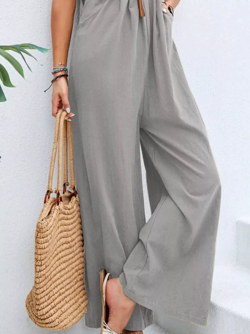 Overalls by Belle Bijouix, full-size casual wide-leg gray one-piece with pockets