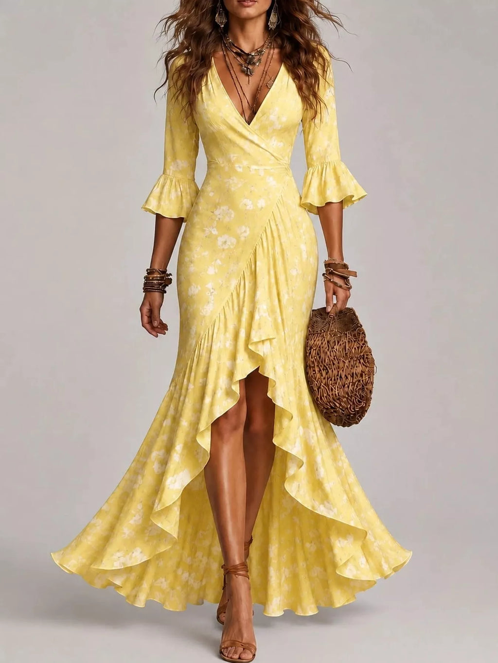 Floral Surplice High-Low Ruffle Maxi Dress by Belle Bijouix – view 6 of 20