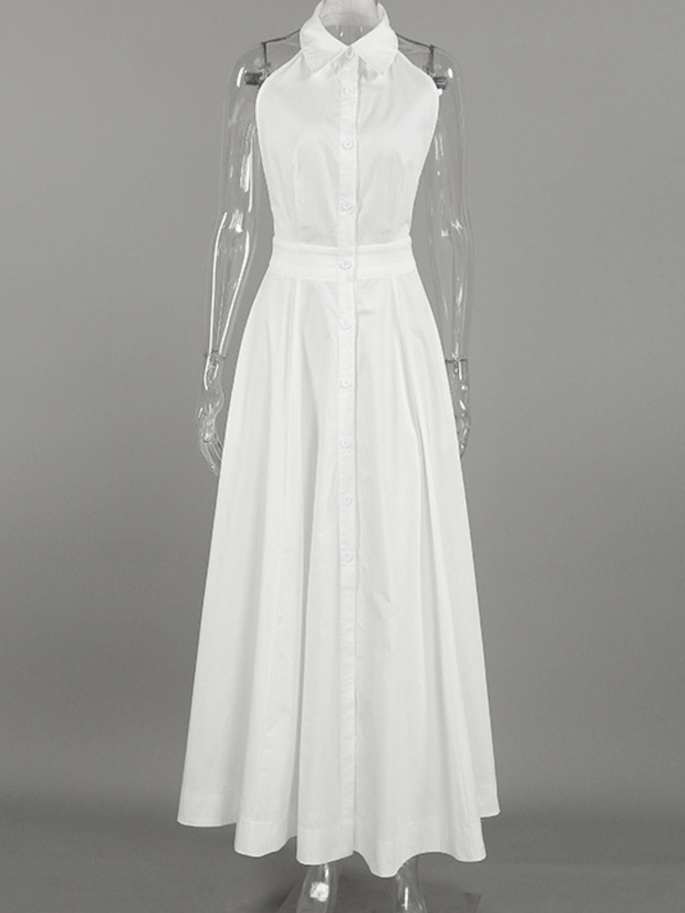 Backless sleeveless button-front maxi dress by Belle Bijouix, white