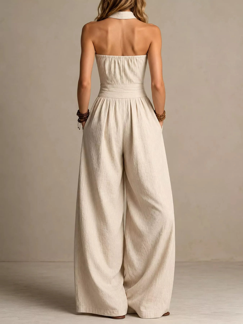 Crisscross Halter Linen Wide-Leg Jumpsuit by Belle Bijouix – view 4 of 45
