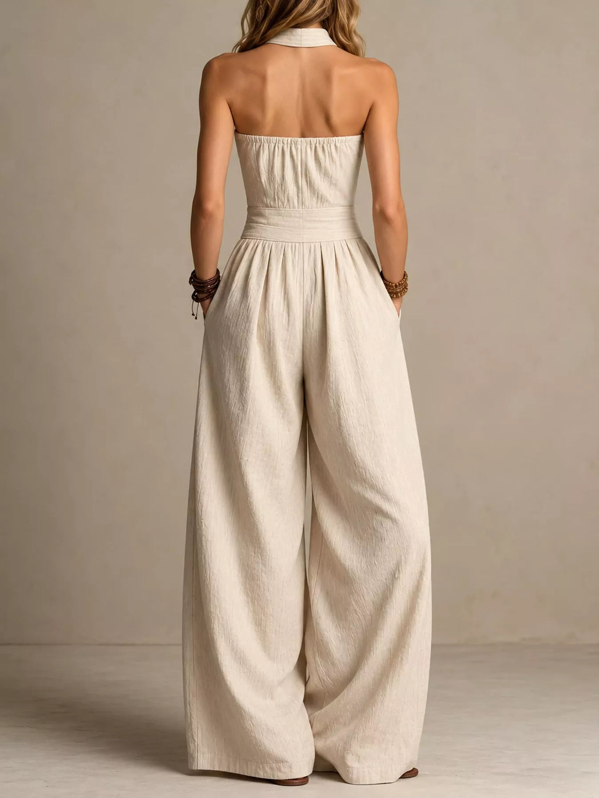 Crisscross Halter Linen Wide-Leg Jumpsuit by Belle Bijouix – view 4 of 45