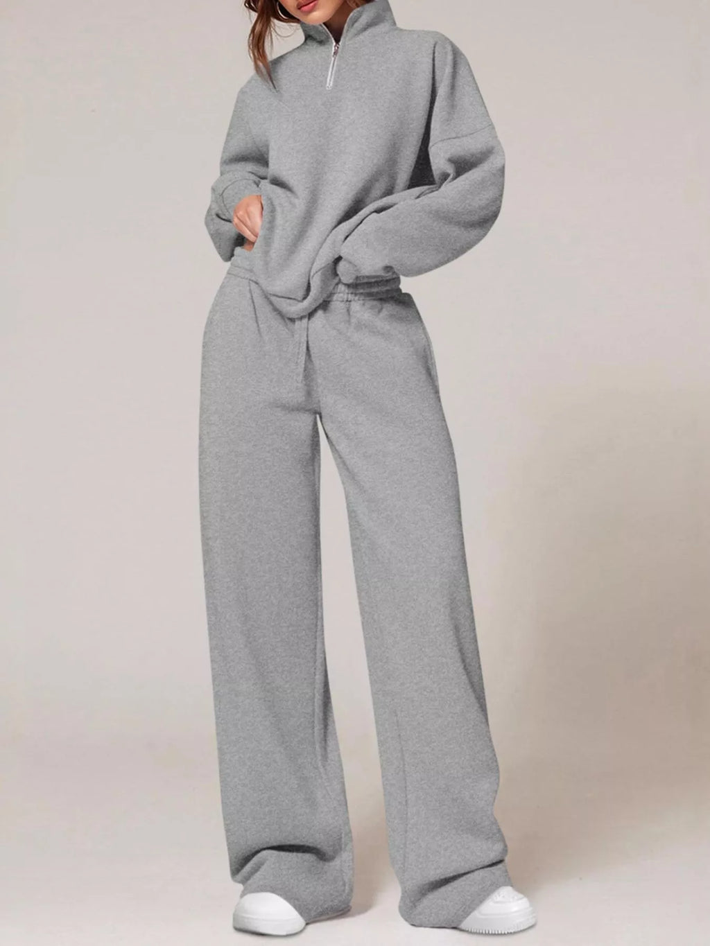Half-Zip Sweatshirt & Wide-Leg Sweatpants Set by Belle Bijouix – view 25 of 27