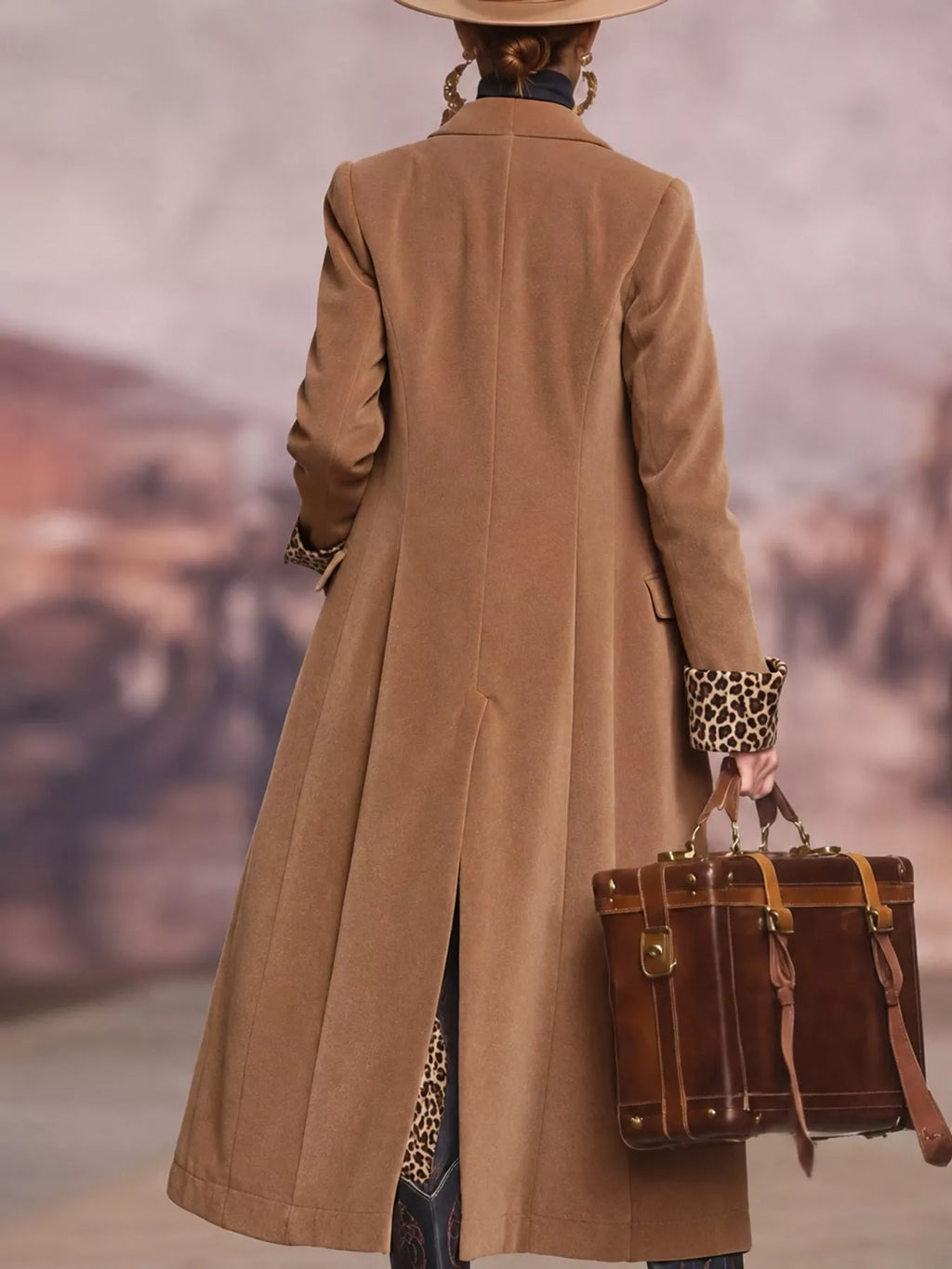 Leopard-Lined Longline Coat in Camel by Belle Bijouix – view 9 of 13