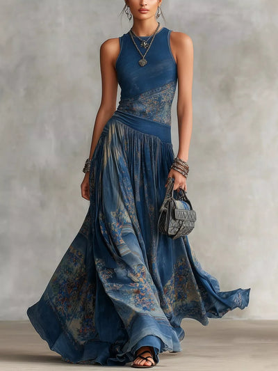 Printed Round Neck Sleeveless Maxi Dress