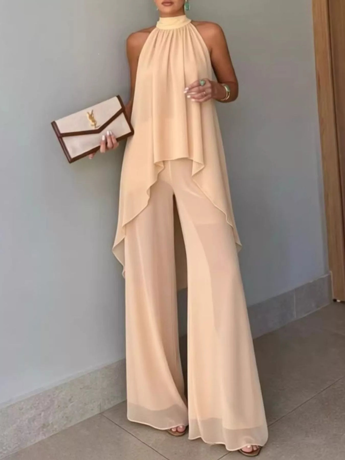 High-Low Sleeveless Top & Wide-Leg Pants Set