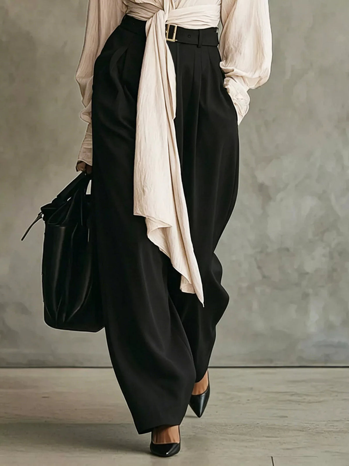 Tie-Front Shirt & Wide-Leg Pants Set