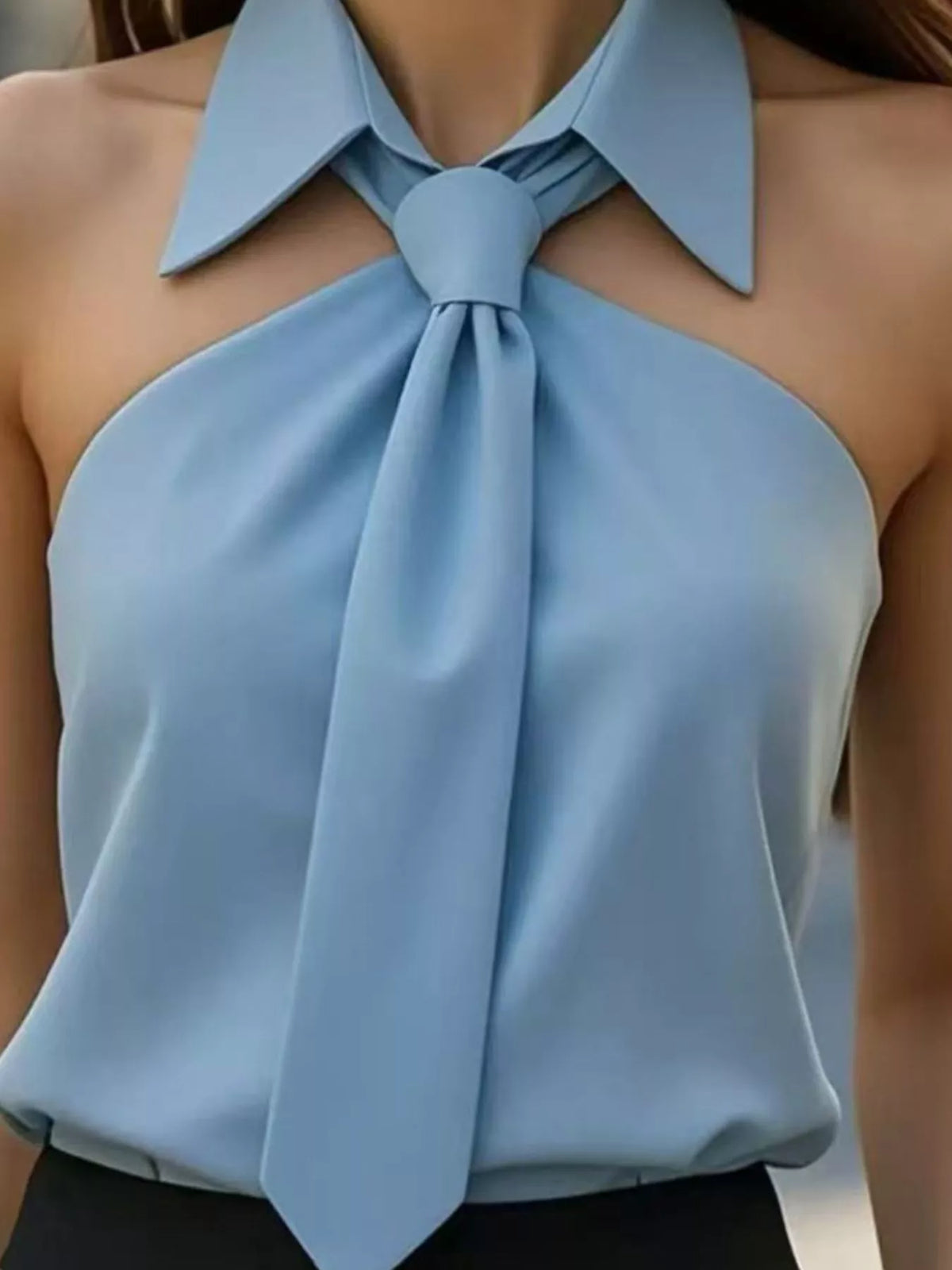 Sleeveless Halter Neck Top with Tie-Front Collar by Belle Bijouix – view 14 of 16